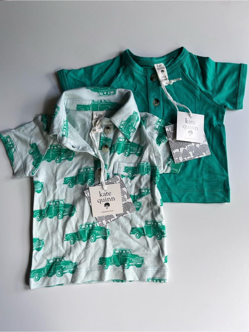 NEW Kate Quinn Baby Boy Shirt Set Green Trucks 3-6 Months NWT